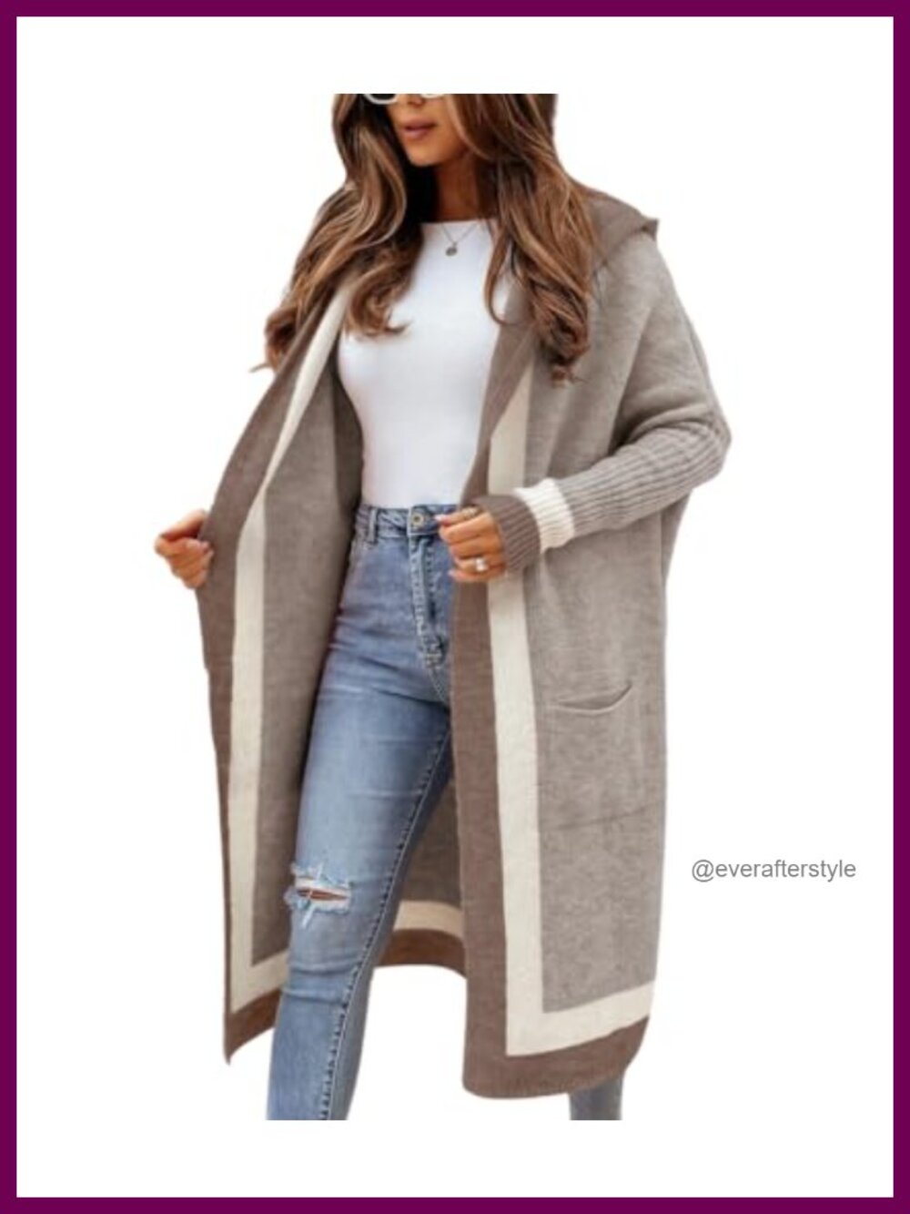 Oversized Color Block Striped Hooded Cardigan with Pockets